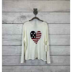 Madison + Hudson Women's White Knit USA Flag Rolled Hem Sweater Size Small